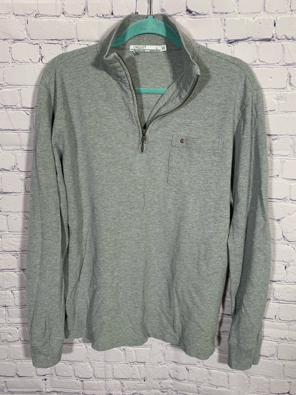 Criquet Mens Long Sleeve 1/4 Zip Pullover Gray Size L Golf Prep Organic Casual